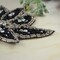 1 Applique 6.75" Champagne Leaf Black Silver Rhinestone for Dressmaking and Costumes